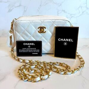 SOLD Small Vintage CHANEL White Caviar Camera Bag